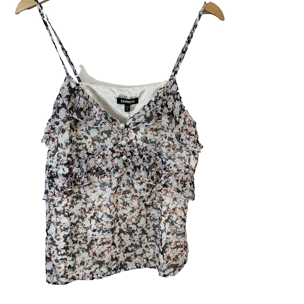 Express Babydoll Tank Top Woman Small Printed Ruffles Fairy Flowy Boho New